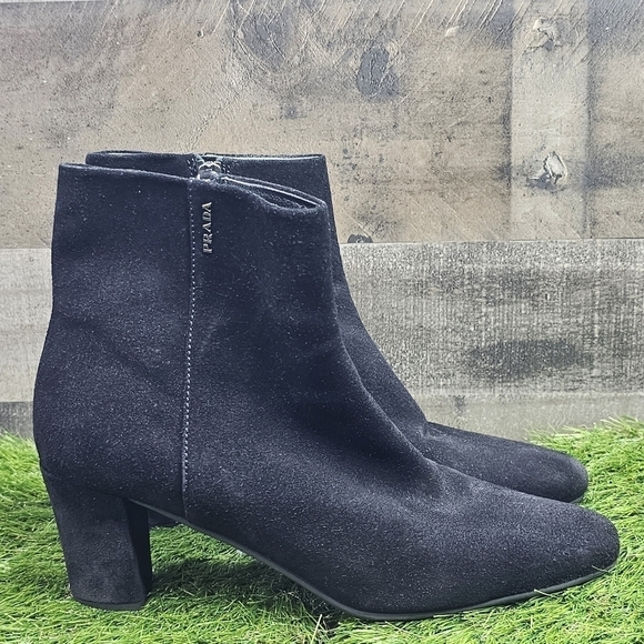 Prada Black Suede booties 38.5 - Picture 3 of 12